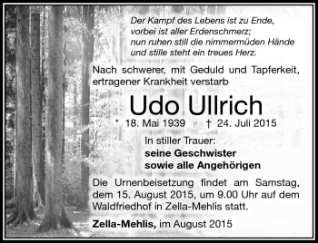 Traueranzeige von Udo Ullrich von Südthüringer Presse