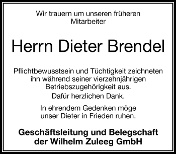 Traueranzeige von Dieter Brendel von Frankenpost