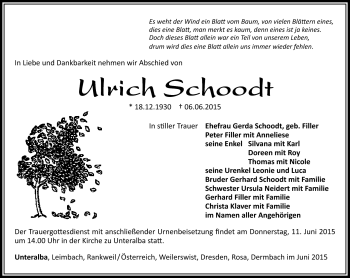 Traueranzeige von Ulrich Schoodt von Südthüringer Presse