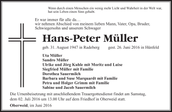 Traueranzeige von Hans-Peter Müller von Südthüringer Presse