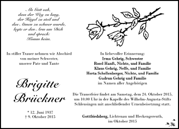 Traueranzeige von Brigitte Brückner von Südthüringer Presse