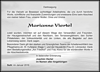 Traueranzeige von Marianne Viertel von Südthüringer Presse