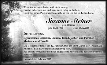 Traueranzeige von Susanne Steiner von Südthüringer Presse