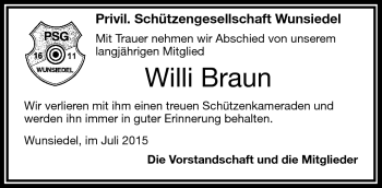 Traueranzeige von Willi Braun von Frankenpost