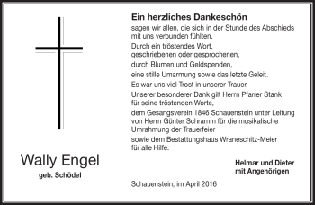 Traueranzeige von Wally Engel von Frankenpost