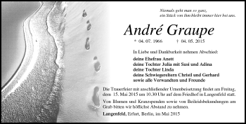 Traueranzeige von Andre Graupe von Südthüringer Presse