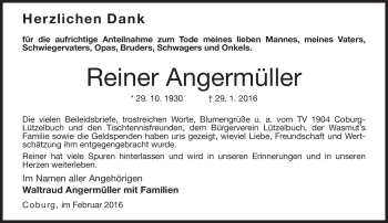 Traueranzeige von Reiner Angermüller von Neue Presse Coburg
