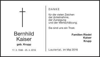 Traueranzeige von Bernhild Kaiser von Neue Presse Coburg
