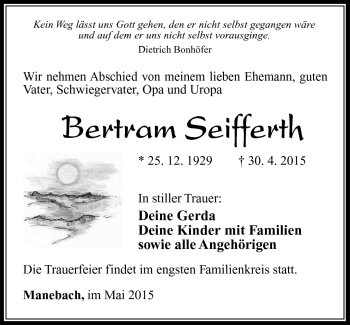 Traueranzeige von Bertram Seifferth von Südthüringer Presse