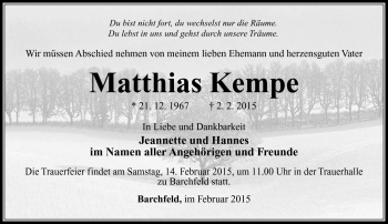 Traueranzeige von Matthias Kempe von Südthüringer Presse