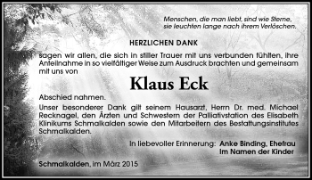 Traueranzeige von Klaus Eck von Südthüringer Presse