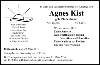 Traueranzeige von Agnes Kist von Neue Presse Coburg