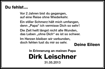 Traueranzeige von Dirk Leischner von Südthüringer Presse