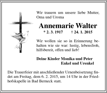 Traueranzeige von Annemarie Walter von Frankenpost
