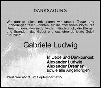 Traueranzeige von Gabriele Ludwig von Neue Presse Coburg