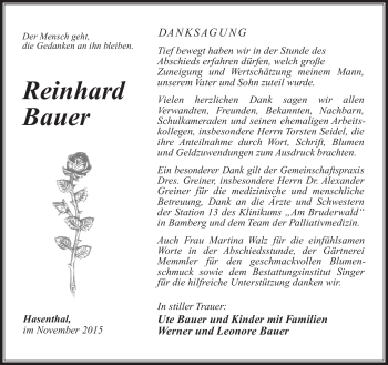 Traueranzeige von Reinhard Bauer von Südthüringer Presse