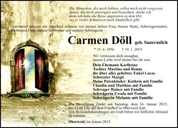Traueranzeige von Carmen Döll von Südthüringer Presse