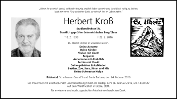 Traueranzeige von Herbert Kroß von Neue Presse Coburg