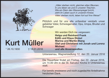 Traueranzeige von Kurt Müller von Neue Presse Coburg