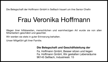 Traueranzeige von Veronika Hoffmann von Neue Presse Coburg
