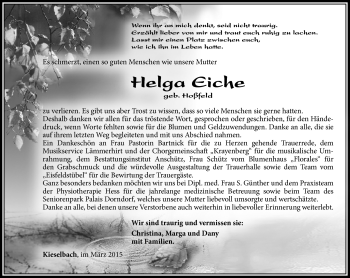 Traueranzeige von Helga Eiche von Südthüringer Presse
