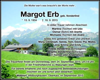 Traueranzeige von Margot Erb von Südthüringer Presse