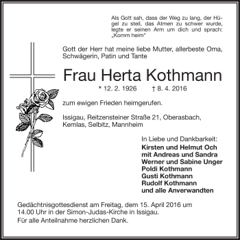 Traueranzeige von Kothmann Herta von Frankenpost