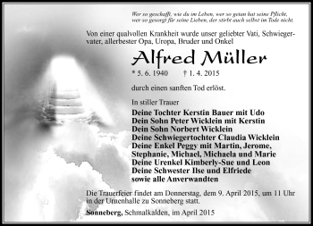 Traueranzeige von Alfred Müller von Südthüringer Presse