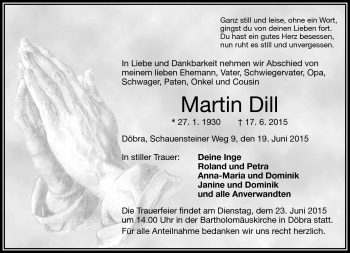 Traueranzeige von Martin Dill von Frankenpost