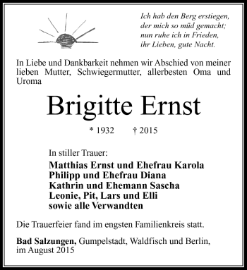 Traueranzeige von Brigitte Ernst von Südthüringer Presse