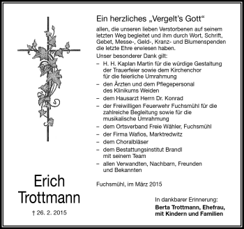Traueranzeige von Erich Trottmann von Frankenpost