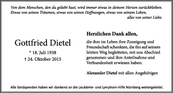 Traueranzeige von Gottfried Dietel von Frankenpost
