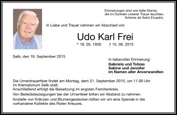 Traueranzeige von Udo Karl Frei von Frankenpost