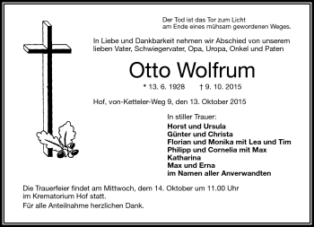 Traueranzeige von Otto Wolfrum von Frankenpost