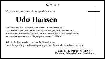 Traueranzeige von Udo Hansen von Neue Presse Coburg