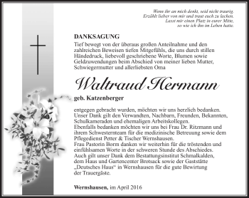 Traueranzeige von Waltraud Herrmann von Südthüringer Presse