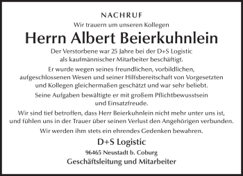 Traueranzeige von Albert Beierkuhnlein von Neue Presse Coburg