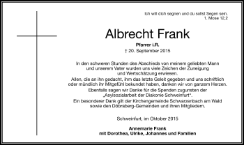 Traueranzeige von Albrecht Frank von Frankenpost
