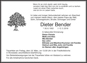 Traueranzeige von Dieter Bender von Frankenpost
