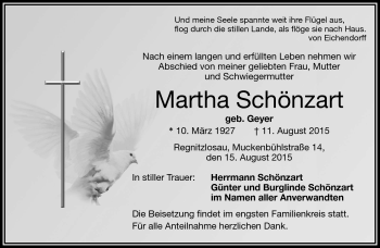 Traueranzeige von Martha Schönzart von Frankenpost