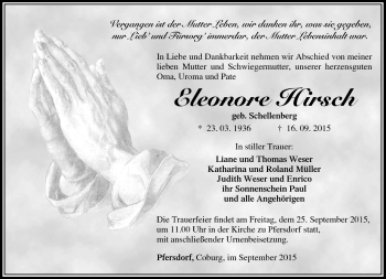 Traueranzeige von Eleonore Hirsch von Südthüringer Presse