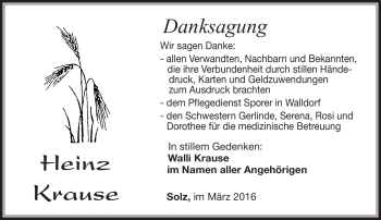 Traueranzeige von Heinz Krause von Südthüringer Presse