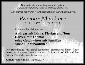 Traueranzeige von Werner Mischorr von Südthüringer Presse