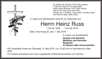 Traueranzeige von Heinz Russ von Frankenpost
