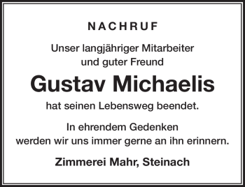 Traueranzeige von Gustav Michaelis von Südthüringer Presse