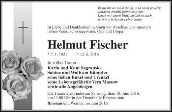 Traueranzeige von Helmut Fischer von Südthüringer Presse