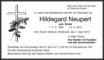 Traueranzeige von Hildegard Neupert von Frankenpost