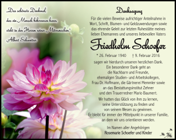 Traueranzeige von Friedhelm Schoefer von Südthüringer Presse