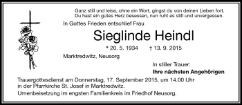 Traueranzeige von Sieglinde Heindl von Frankenpost