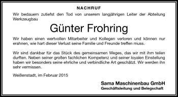 Traueranzeige von Günter Frohring von Frankenpost